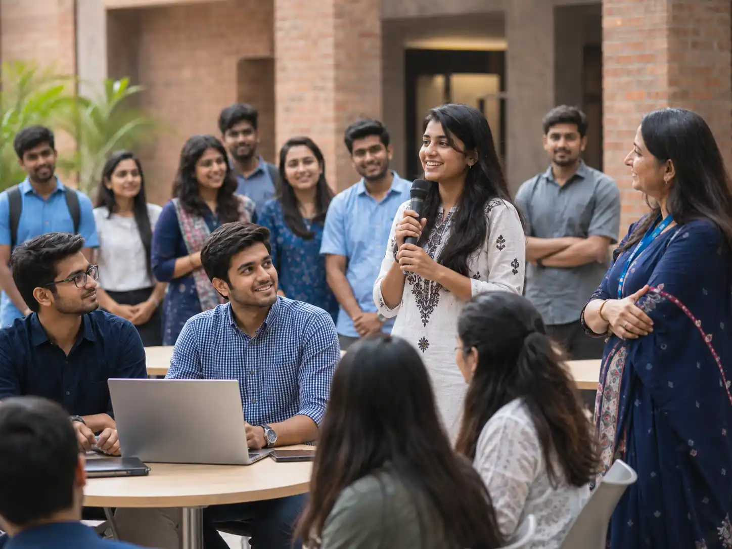 Students taking part in a campus workshop and discussion