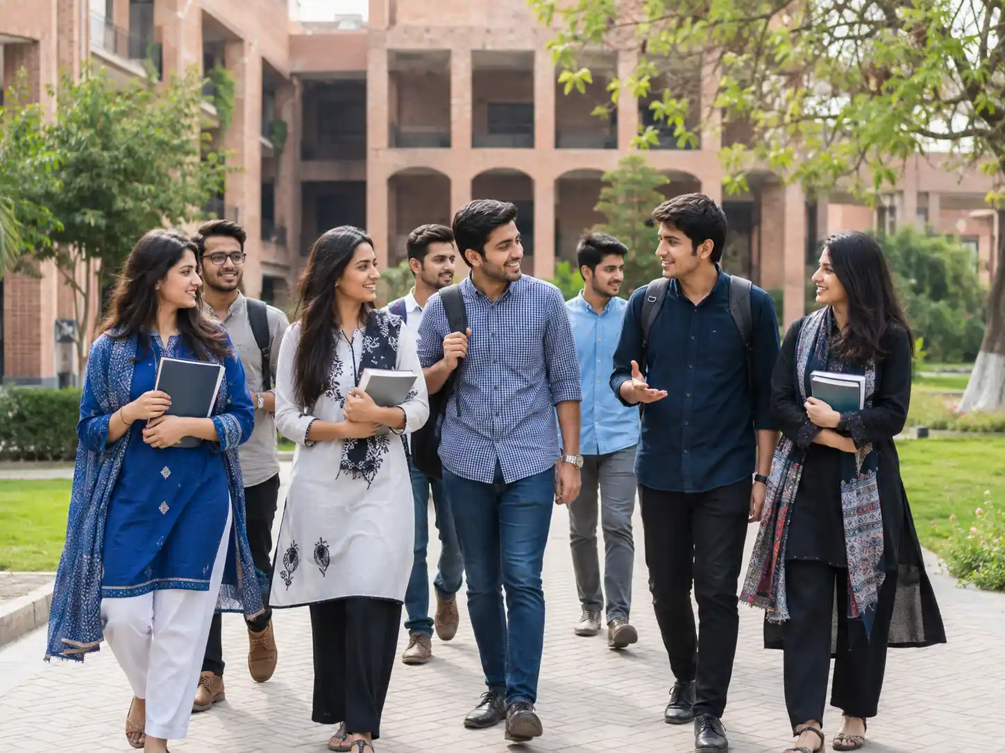 Students walking together on a university campus